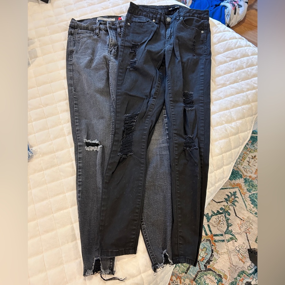Distressed Black and Gray Jeans